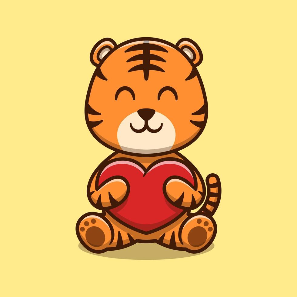 lindo tigre abrazando amor corazón dibujos animados icono ilustración vector