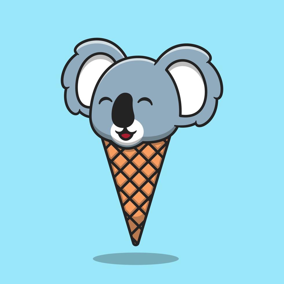Cute koala ice cream cone cartoon vector icon illustration
