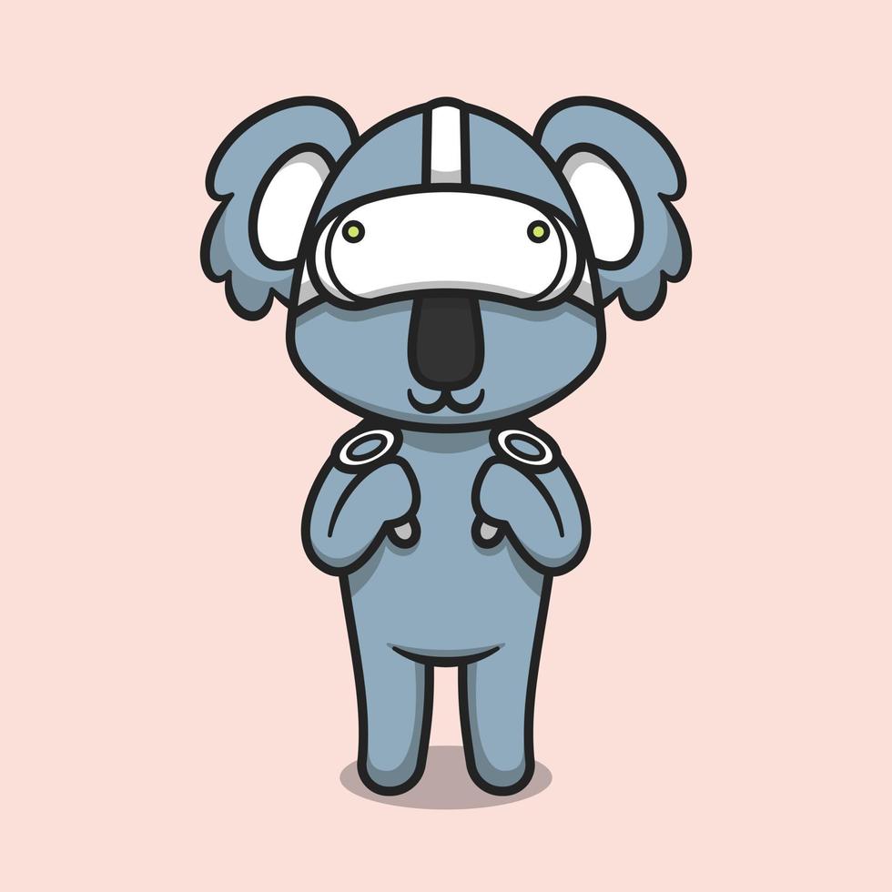 Cute koala using virtual reality headset cartoon icon illustration vector
