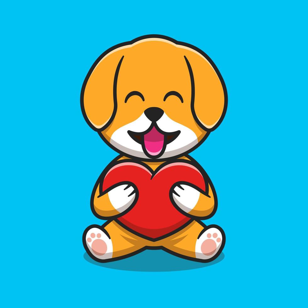 Cute dog holding love balloon cartoon icon illustration vector