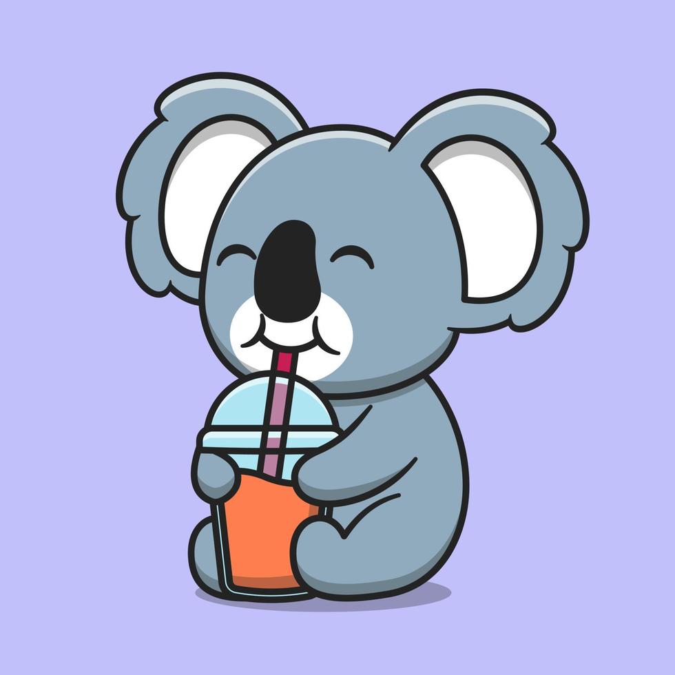 lindo koala bebida jugo dibujos animados vector icono ilustración