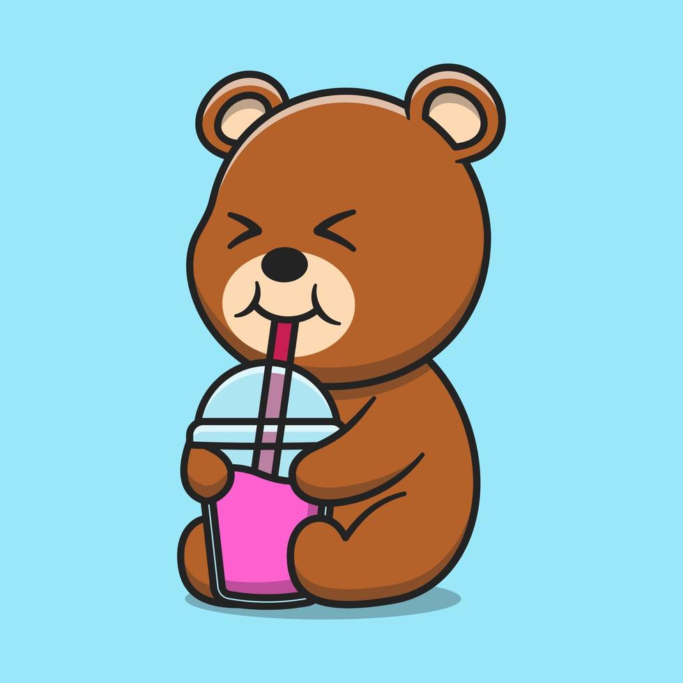 lindo oso beber jugo dibujos animados vector icono ilustración