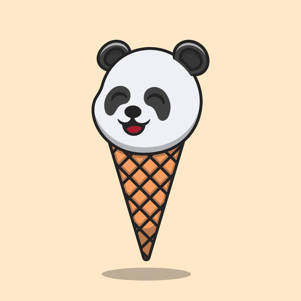 ilustración de icono de vector de dibujos animados de cono de helado de panda lindo