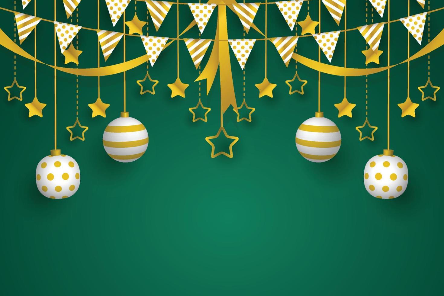 christmas background template with hanging 3d ornament design vector