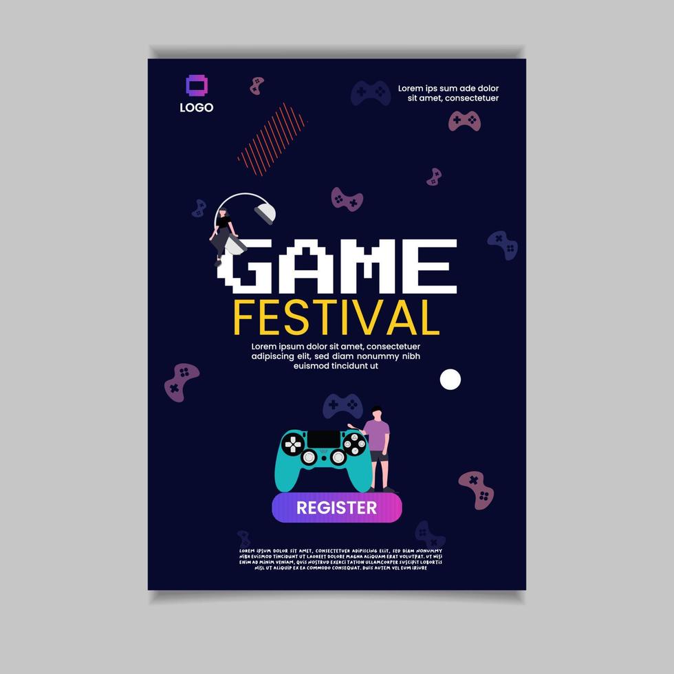 poster game festival flyer template background color blue vector