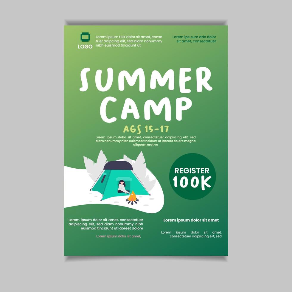 cartel campamento de verano volante plantilla color de fondo verde vector