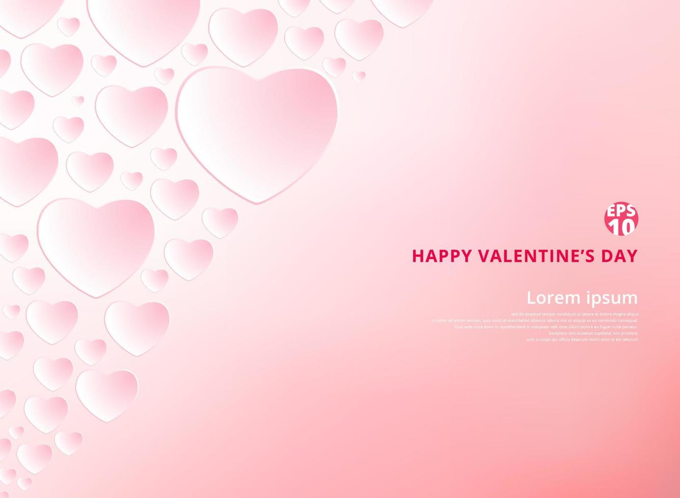 Happy Valentine's day card with hearts pink on light pink background vector