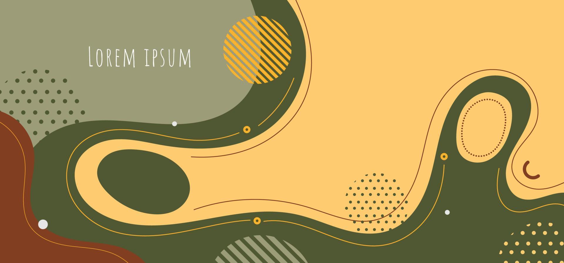 Abstract background liquid organic forms dynamic waves and circles, lines on yellow background vector