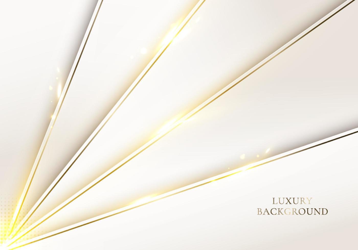 Diseño de plantilla de lujo moderno en 3d patrón de rayas diagonales blancas y luz de línea de brillo dorado que se enciende en un fondo limpio vector