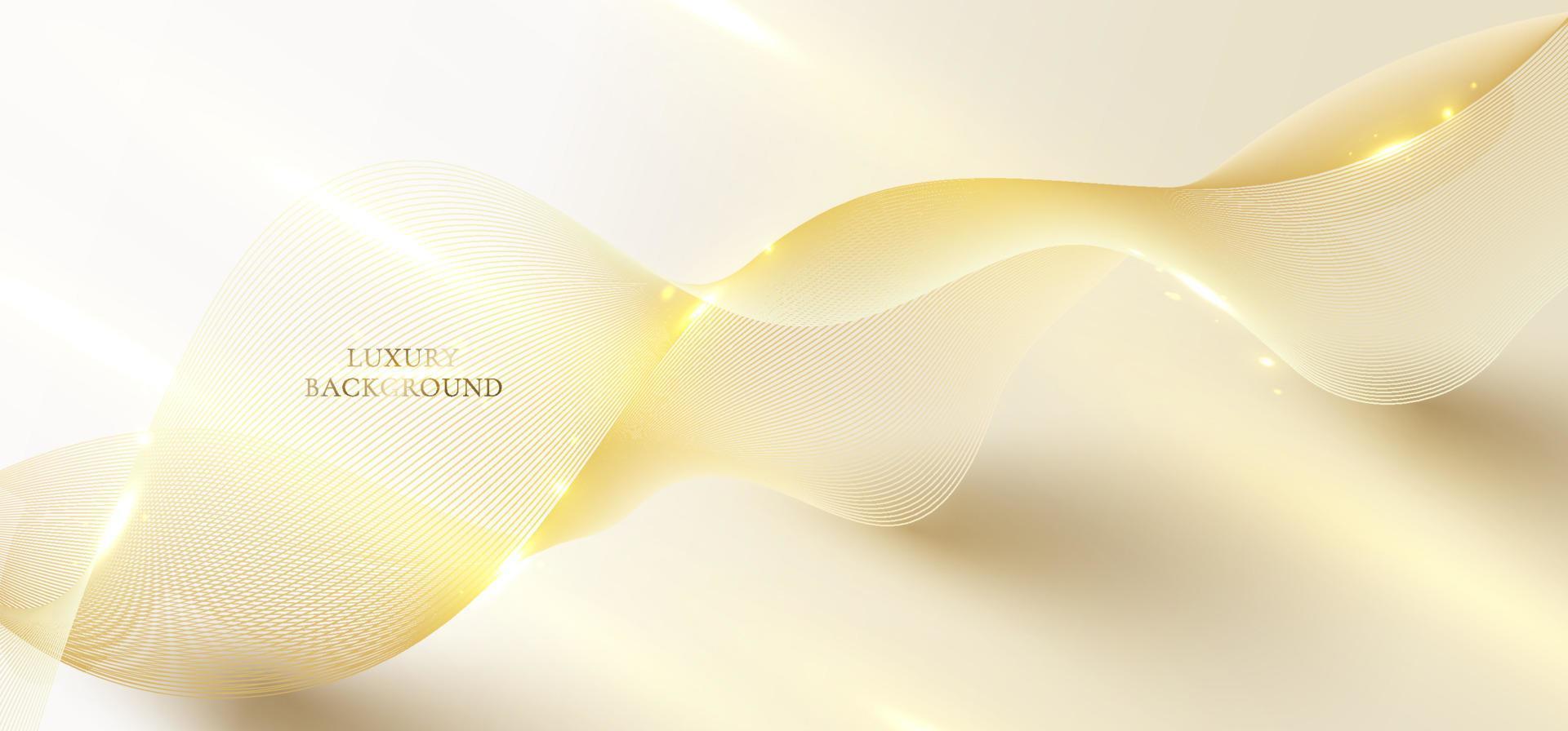 Líneas de ondas doradas elegantes en 3d abstractas y chispas de luz en un estilo de lujo de fondo limpio vector