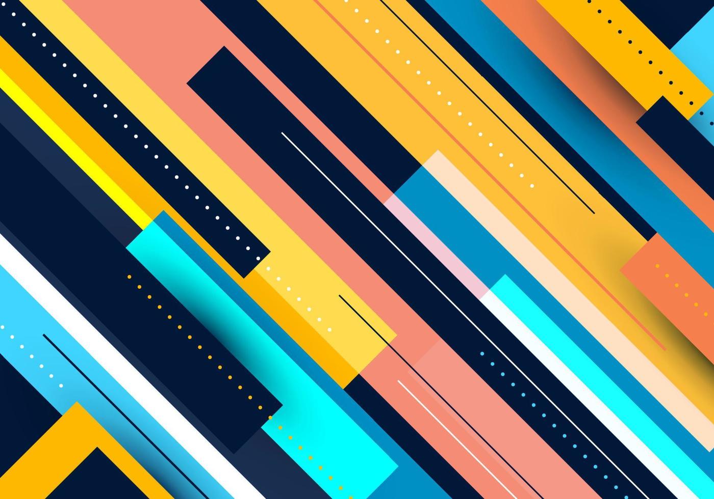 fondo abstracto rayas diagonales de color brillante patrón superpuesto con elementos de líneas y puntos vector