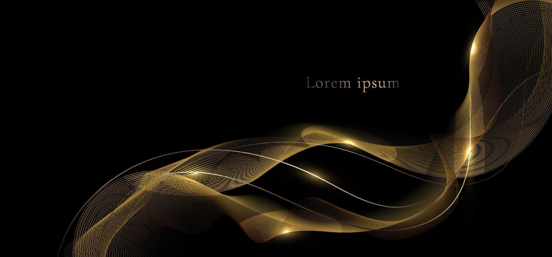 ola dorada de lujo moderna abstracta con efecto de iluminación sobre fondo negro vector