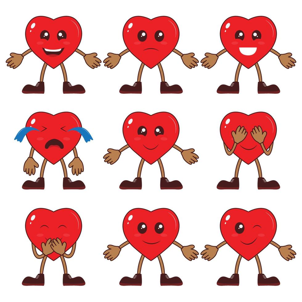 lindo personaje de cara de corazón, emoticono de expresión, material de etiqueta, vector de colección de conjunto de diseño de dibujos animados