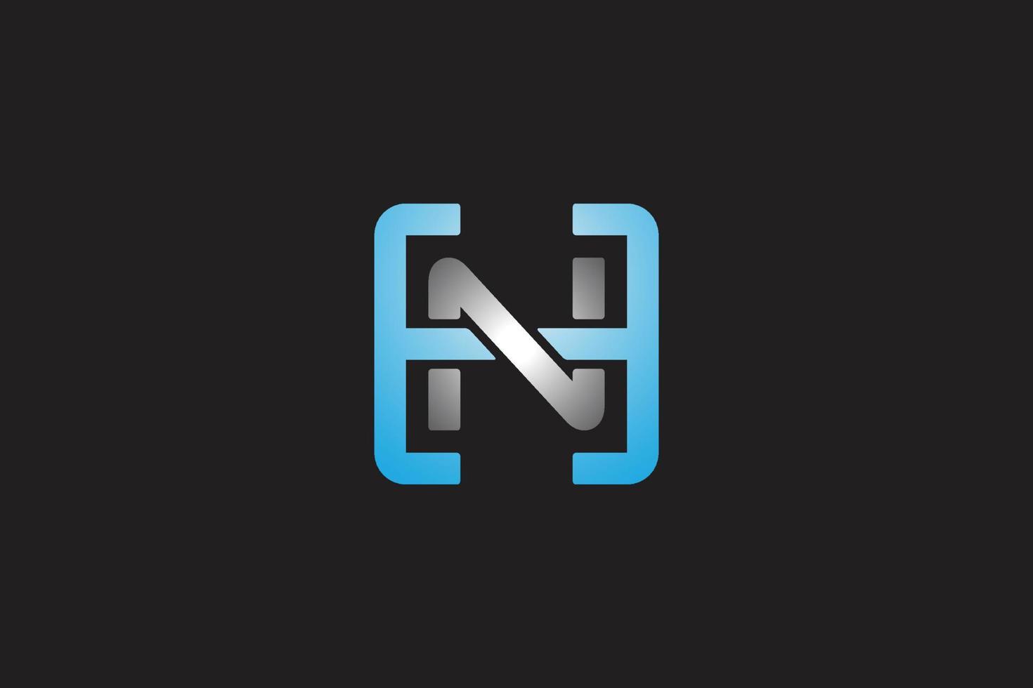 modern letter NH or HN logo design vector graphic with silver combined blue glossy color