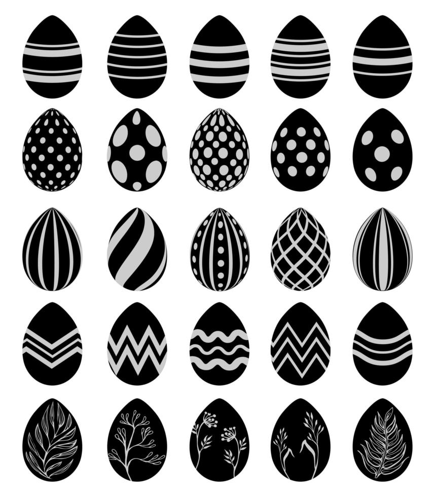 Set of 25 black Easter eggs isolated on white background - Vector