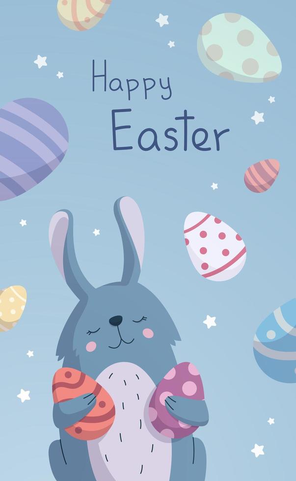 Postcard, flyer, poster Easter bunny with eggs - Vector