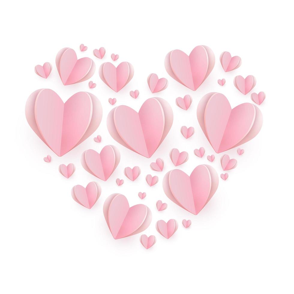 Gently pink-red hearts in the form of a big heart on a white background vector