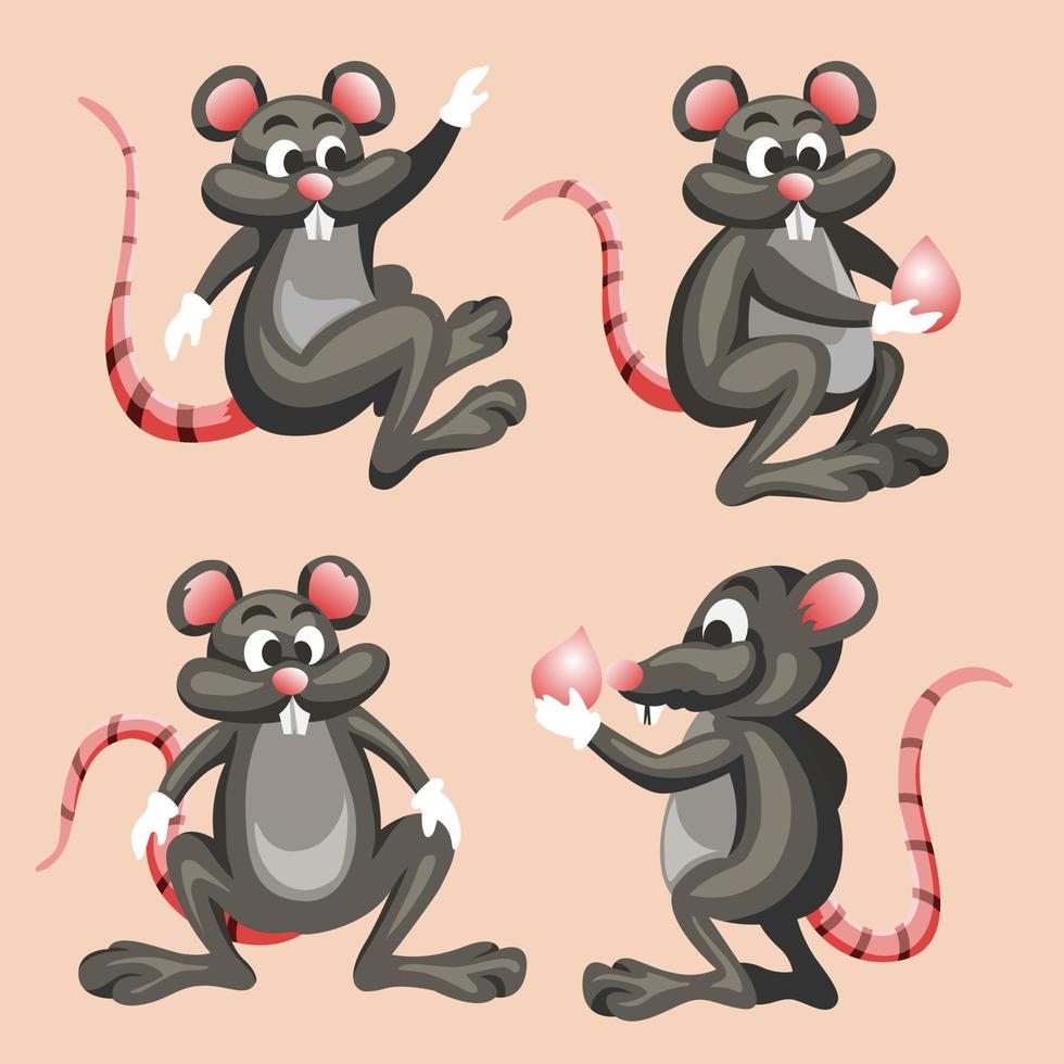 establecer caracteres ratón gris en diferentes poses ilustración vectorial vector