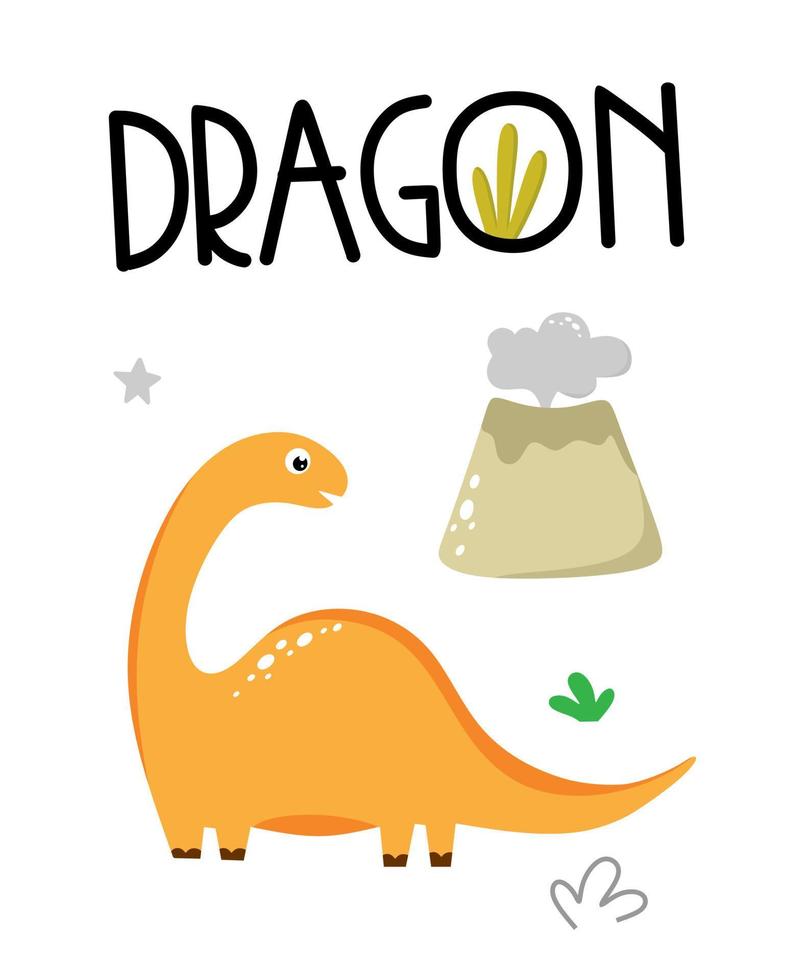 una postal con un dragón con la inscripción dragón en un estilo de dibujos animados dibujados a mano. para carteles, postales, tarjetas. ilustración vectorial vector