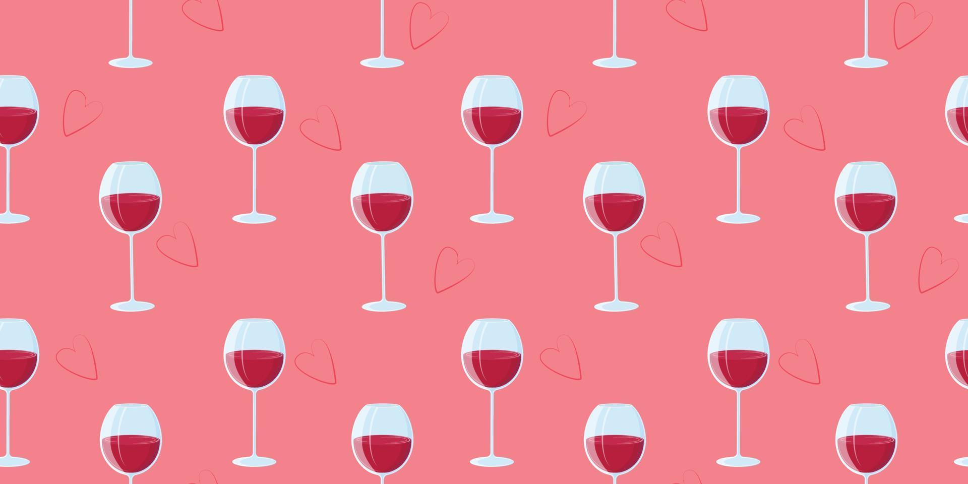 Wine seamless pattern with pink background. Pink seamless pattern with glasses of wine. For packaging, textile, paper, backgrounds. Vector seamlees pattern.