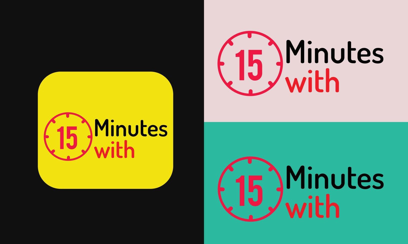 15 minutos con plantilla de vector de diseño de logotipo de carta