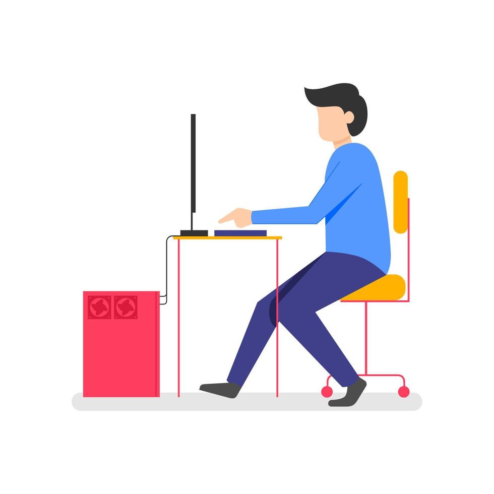 a man is working on his computer as a freelance, work from home vector