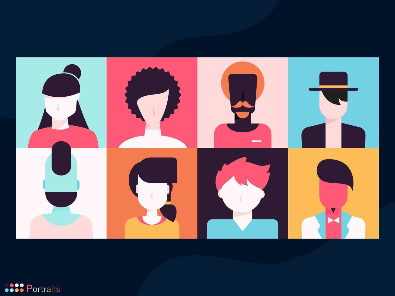 Collection of Portraits using a Flat Style vector