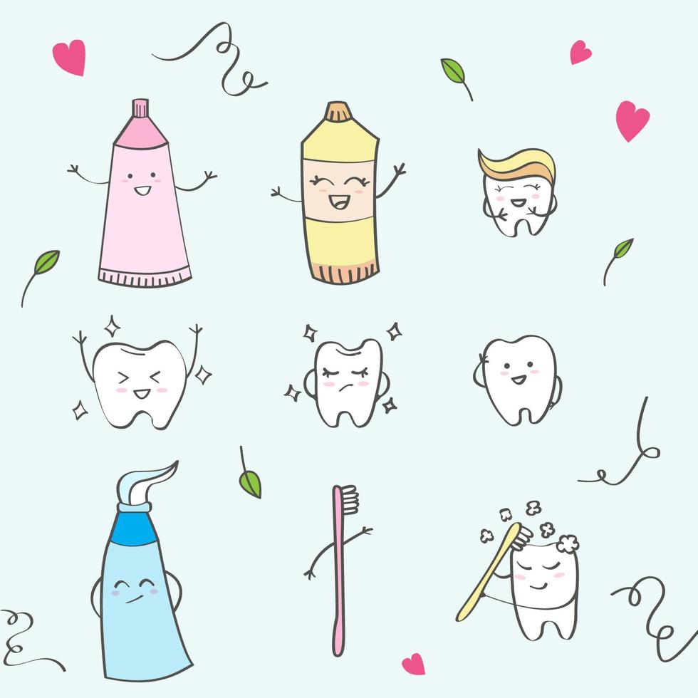 A collection of icons with a dental health theme vector