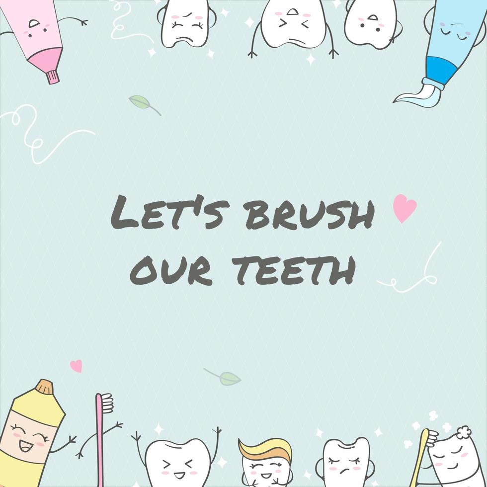 cepillémonos los dientes. ilustración de invitación para que los niños sean diligentes en cepillarse los dientes todos los días vector
