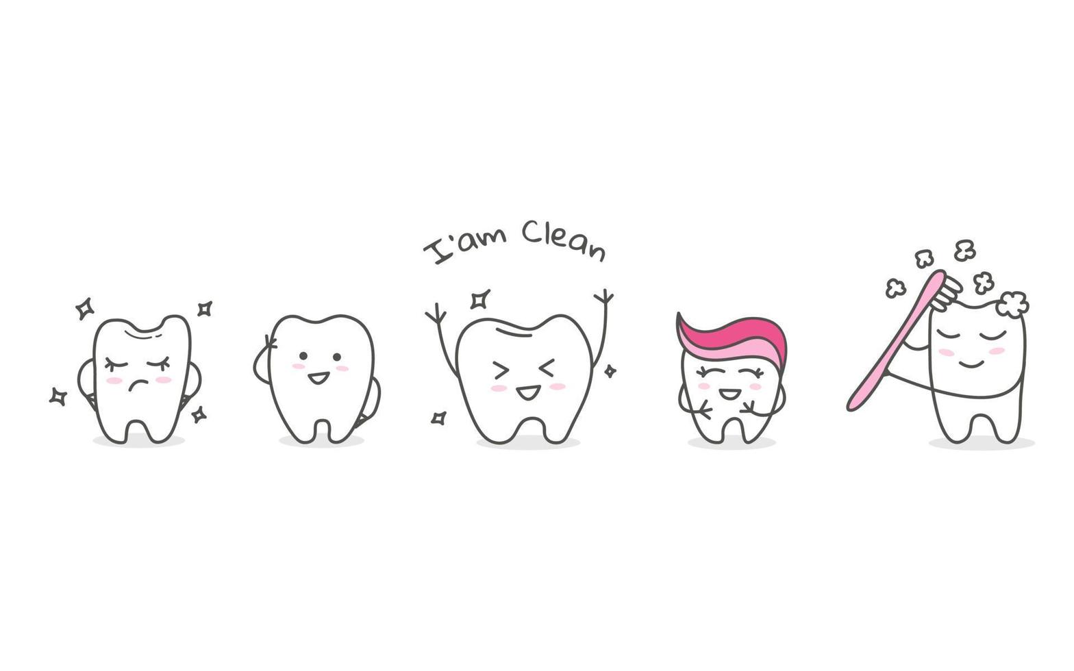 una colección de dientes lindos, aislados en un fondo blanco vector