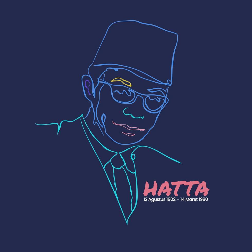 hatta, héroe nacional de indonesia y primer vicepresidente de indonesia vector