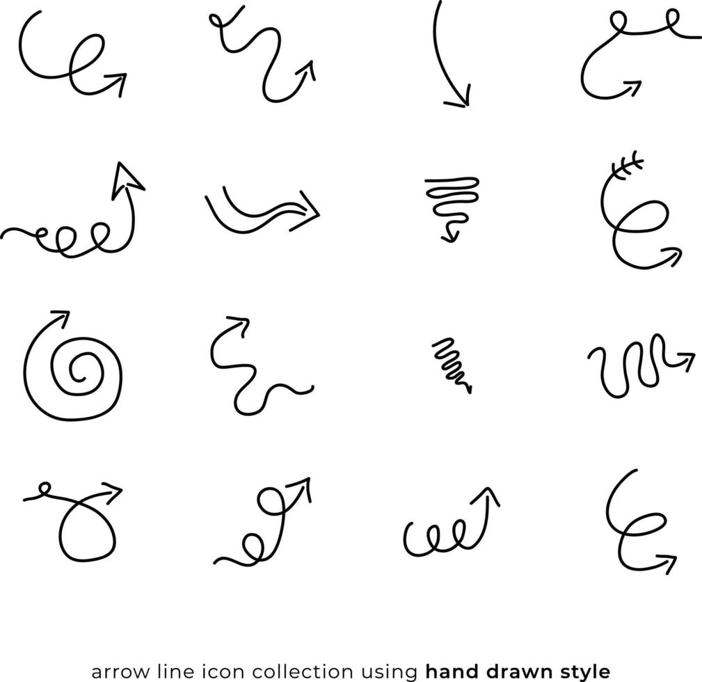 arrow line icon collection using hand drawn style vector
