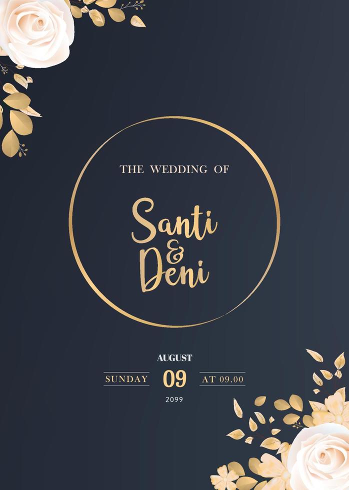 Set of Beautiful Wedding Invitation Card Templates with Flowers and Gold Leaves Theme vector