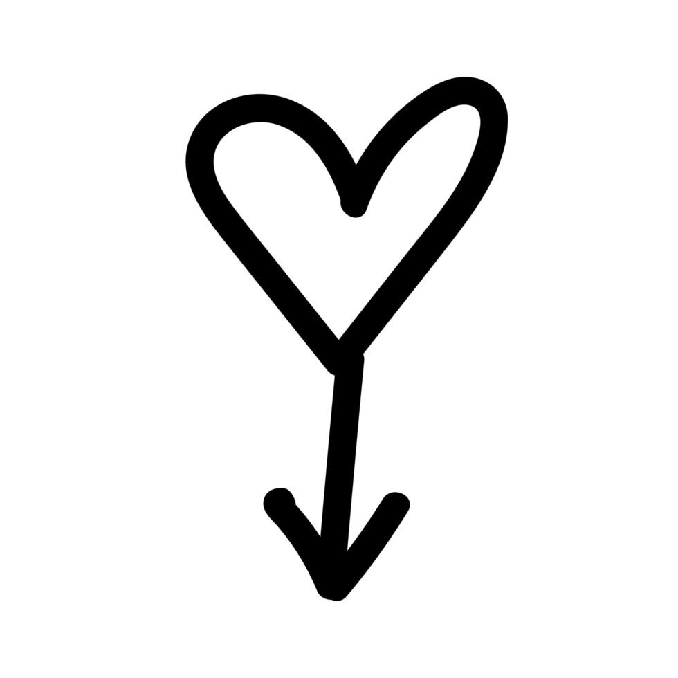 Linear doodle arrow with heart. Love pointer, trajectory, like. Vector design element for social media, valentines day and romantic designs