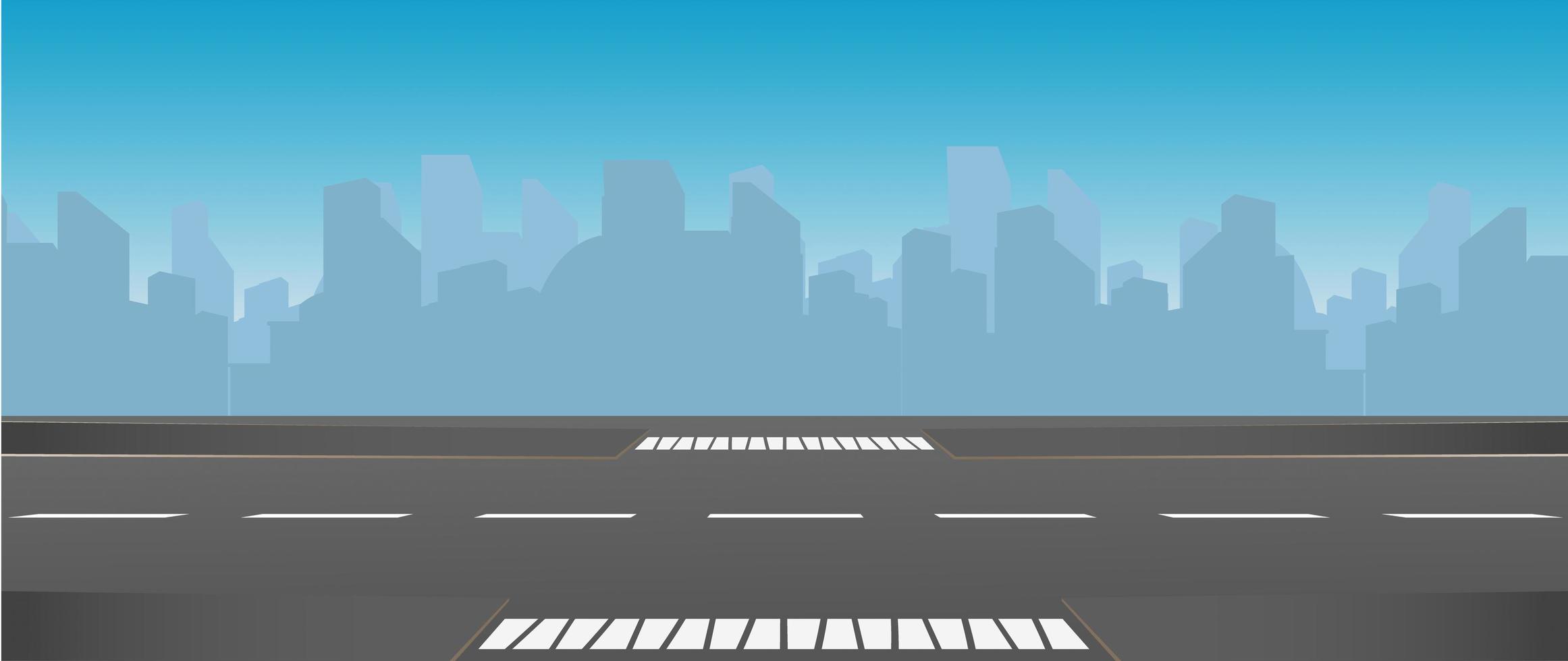 An empty straight road. City on the horizon. Vector illustration.