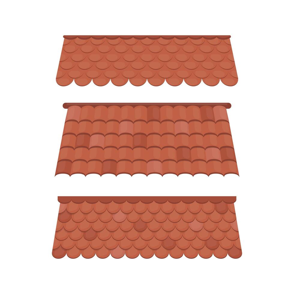 Set of Roofs for the design of summer cottages. Brown tile roof isolated on white background. Cartoon style. Vector
