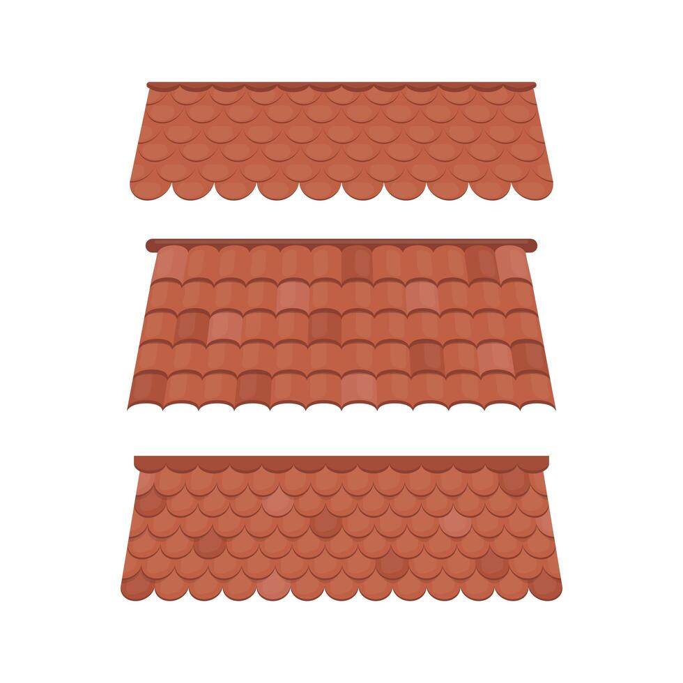 Set of Roofs for the design of summer cottages. Brown tile roof isolated on white background. Cartoon style. Vector