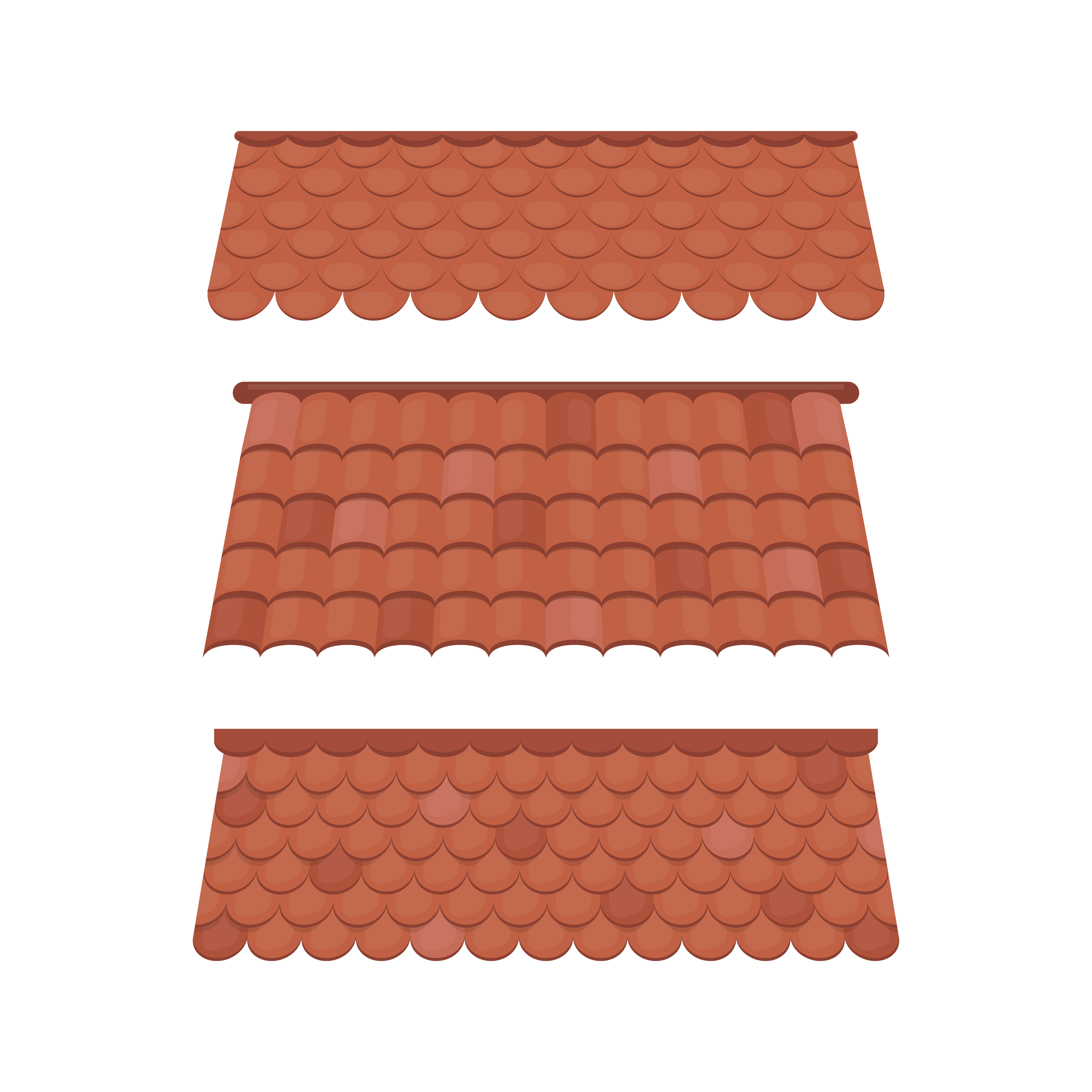 Set of Roofs for the design of summer cottages. Brown tile roof