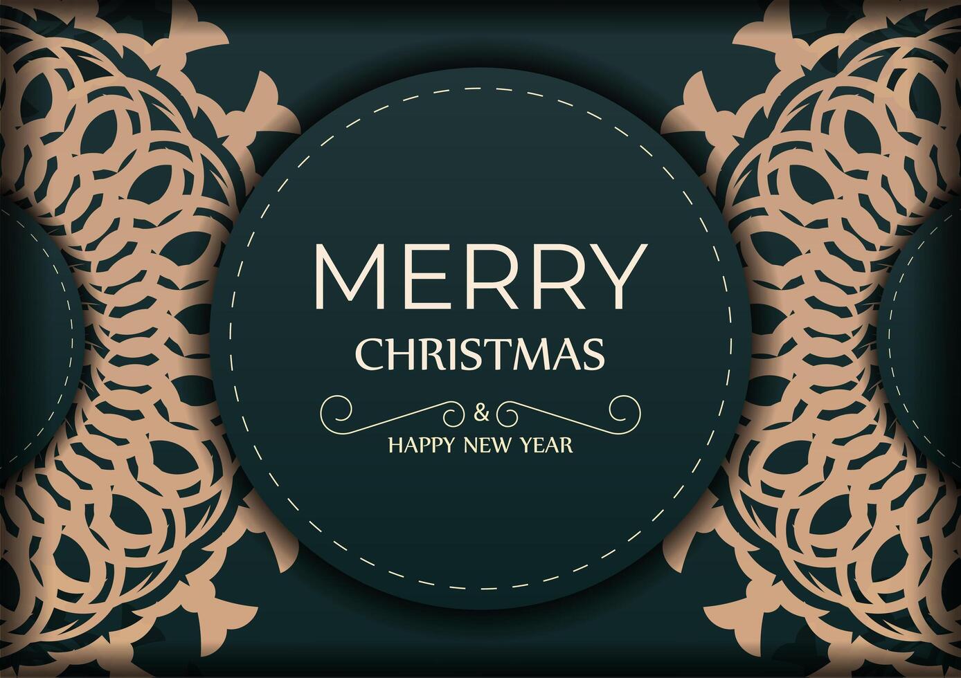 A merry christmas card with a circular pattern on a dark background vector