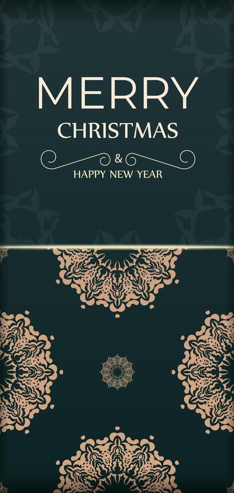 A green and gold christmas card with a pattern vector