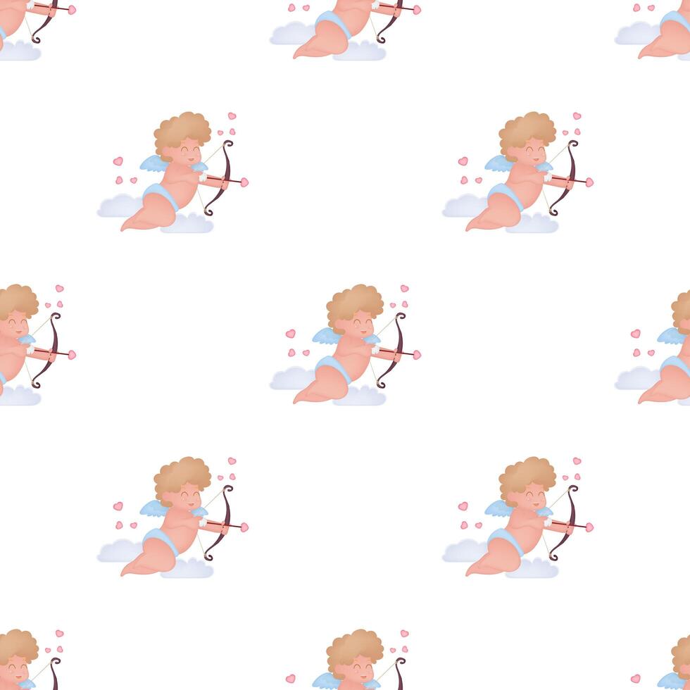 Cupid with bow and arrow seamless pattern vector