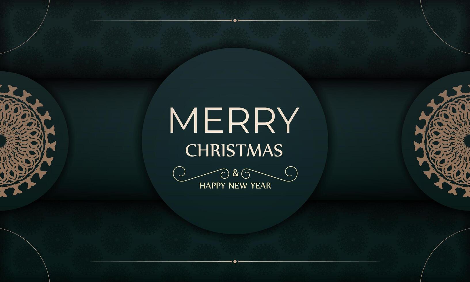 A green and gold merry christmas card with a circular design vector