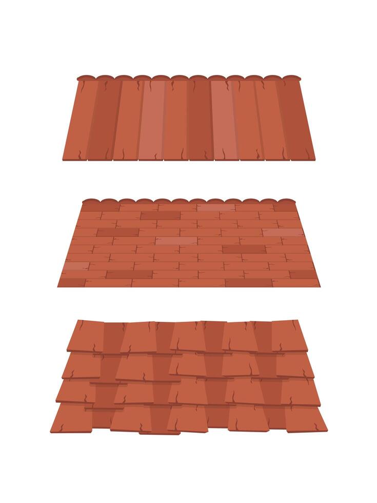 Different types of roof tiles in different colors vector