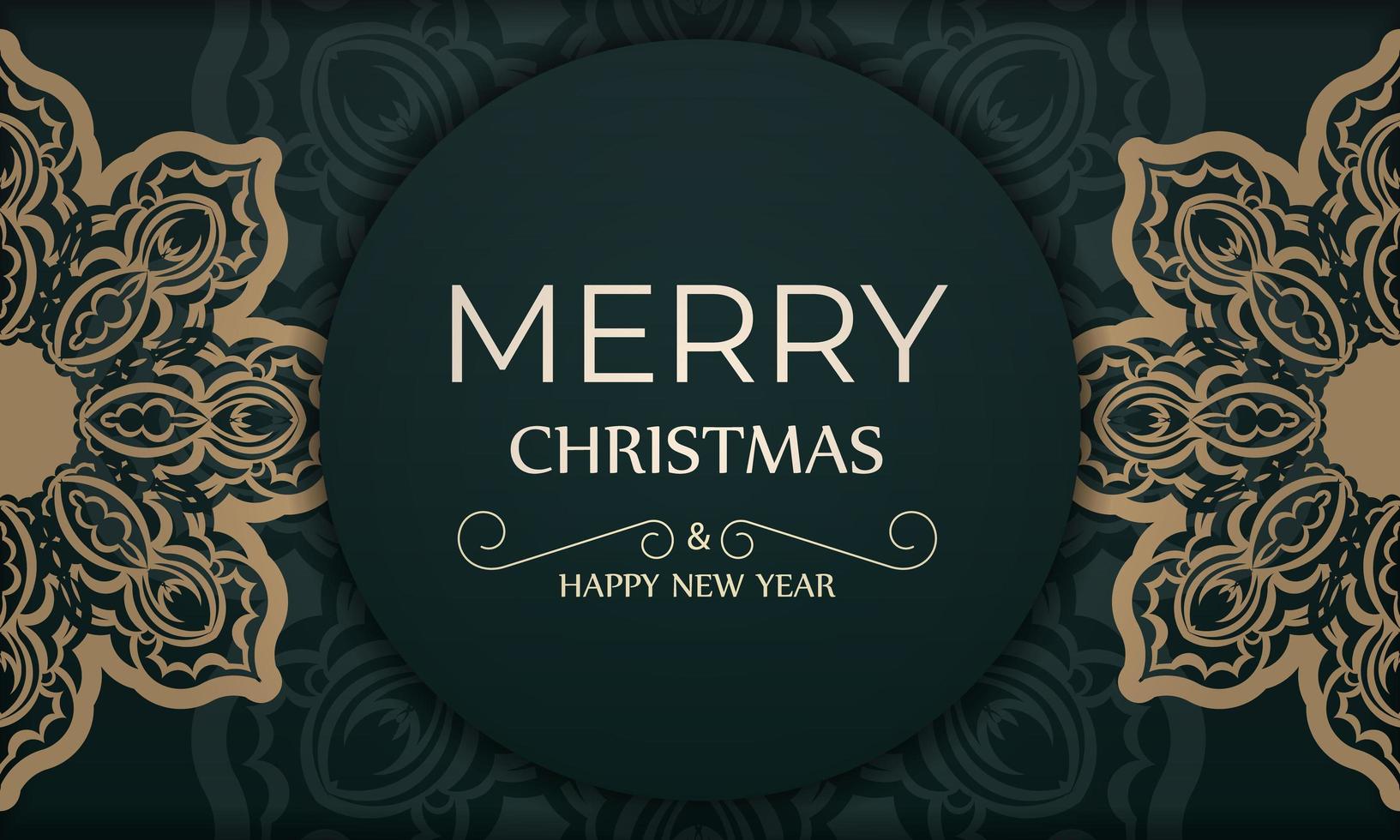 Festive Brochure Merry Christmas and Happy New Year in dark green color with luxury yellow pattern vector