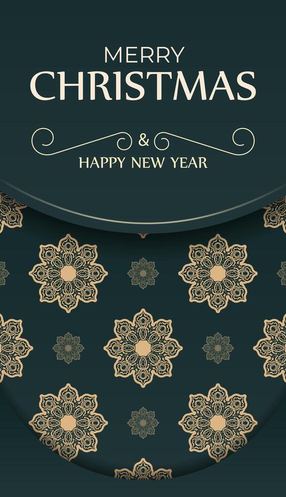 Dark green happy new year brochure with luxury yellow pattern vector