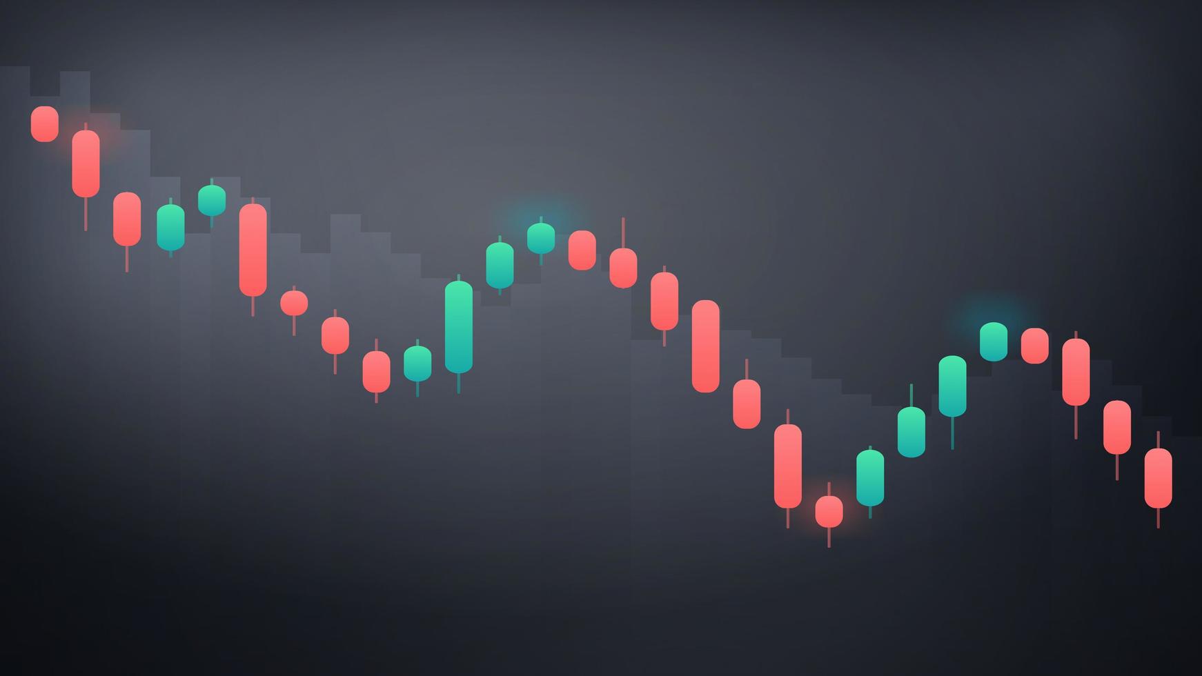 la gráfica tiende a bajar. Visualización de cotizaciones bursátiles. candelabro sobre un fondo blanco. negociación de inversiones en el mercado de valores. ilustración vectorial vector