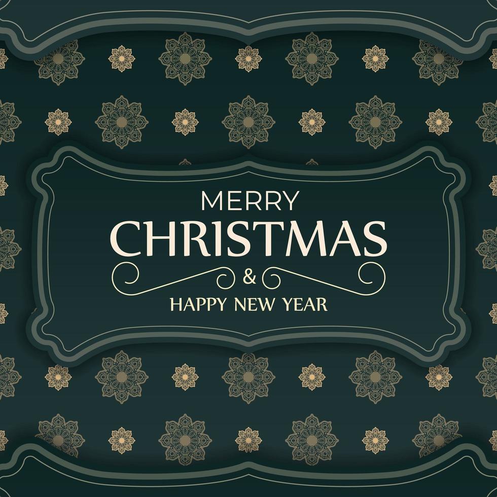 Brochure Merry christmas dark green with vintage yellow pattern vector