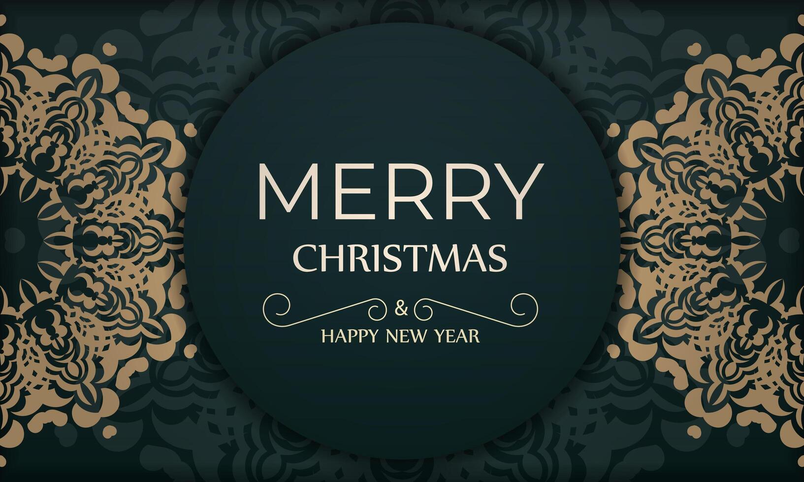 Template Greeting card Merry christmas dark green color with luxurious yellow pattern vector