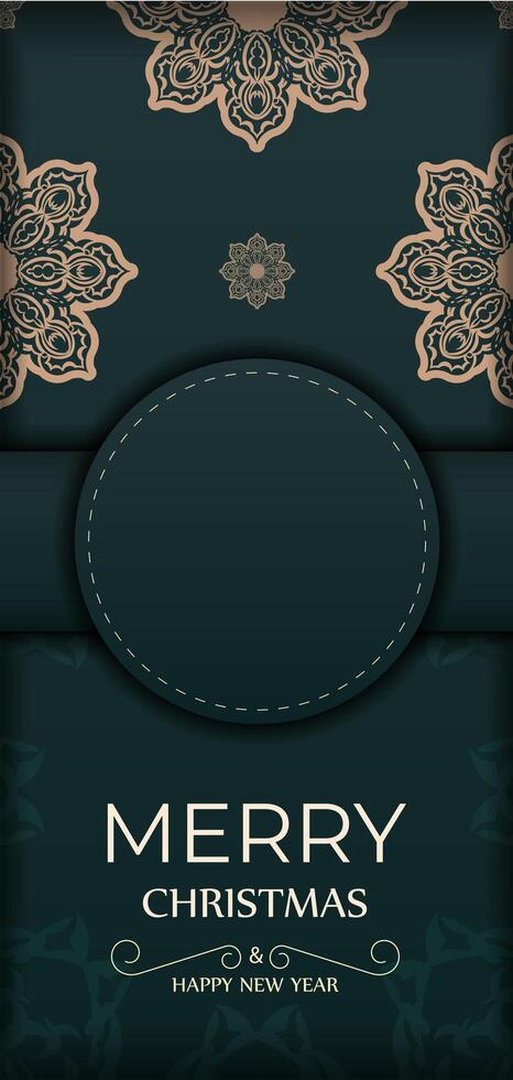 Christmas card with ornate pattern and green background vector