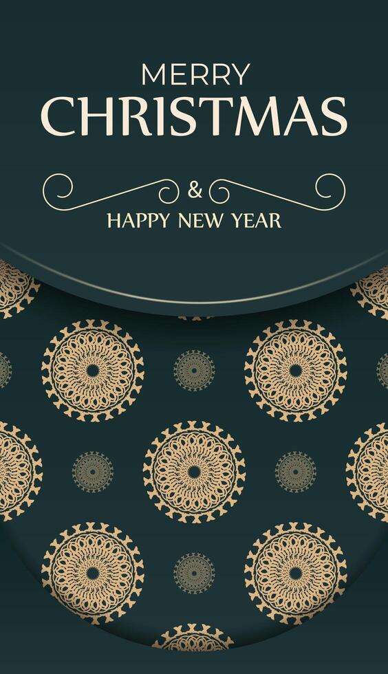 Template Greeting Brochure Merry christmas dark green with luxury yellow pattern vector